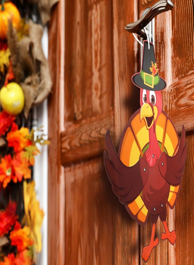 Quzzil 4 Pcs Thanksgiving Fall Harvest Decorations 18 in Turkey Scarecrow Wall Window Home Door Decoration Autumn Hanging Ornament Cutouts Thanksgiving Sign Jointed Figures Pilgrim Decor with Ribbon - Image 5